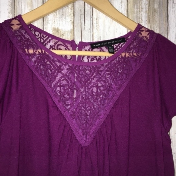 White House Black Market Purple Lace Neck Blouse - Picture 3 of 5